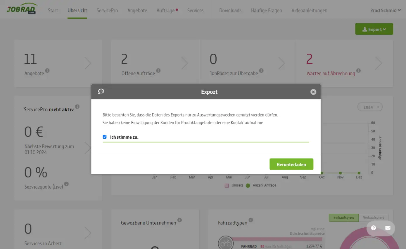 Ein Screenshot des Exports der Leasingausläuferliste